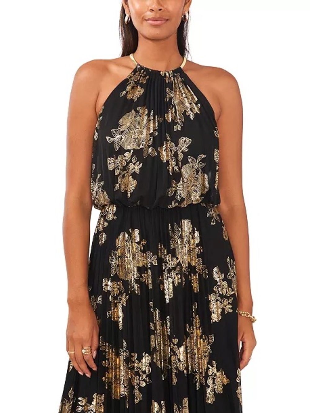 MSK Black Maxi Dress with Gold Floral Foil